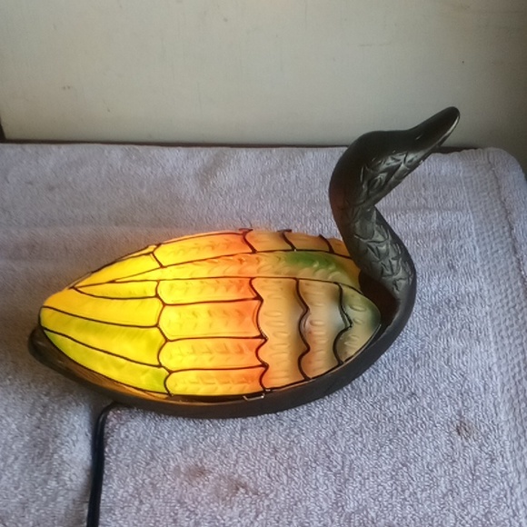 Vintage Other - Duck of brass & stained glass accent lamp VTG 10" in working order.